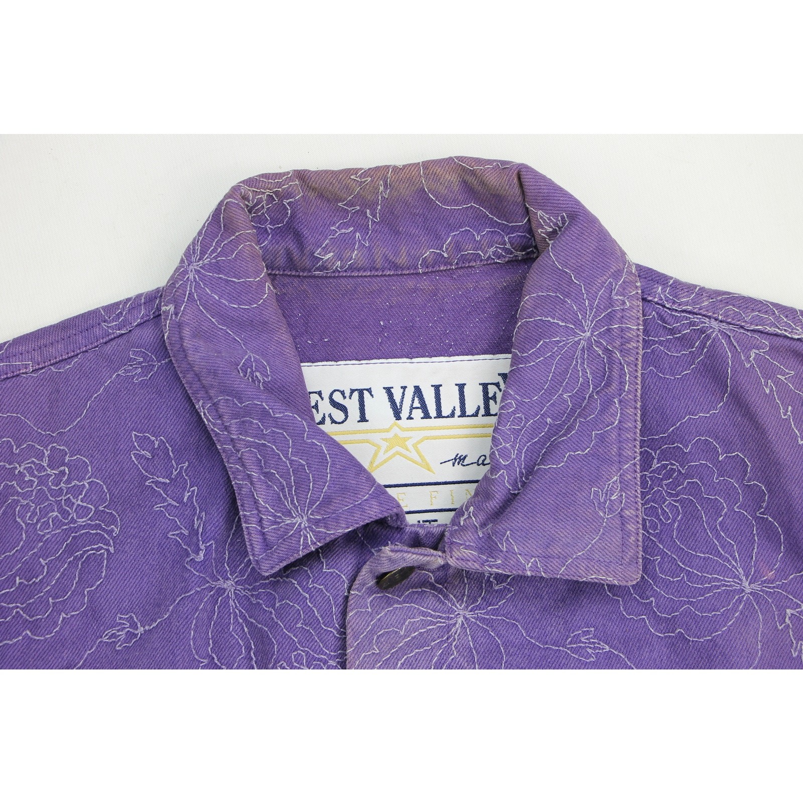 Vintage Italy Made All Over Embroidery Floral Purple Denim Jean Vest