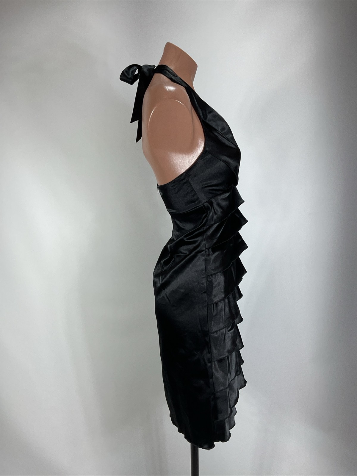 Vintage 90s Satin Grunge Halter Mini Dress Ruched Ruffle 3 formal goingout goth