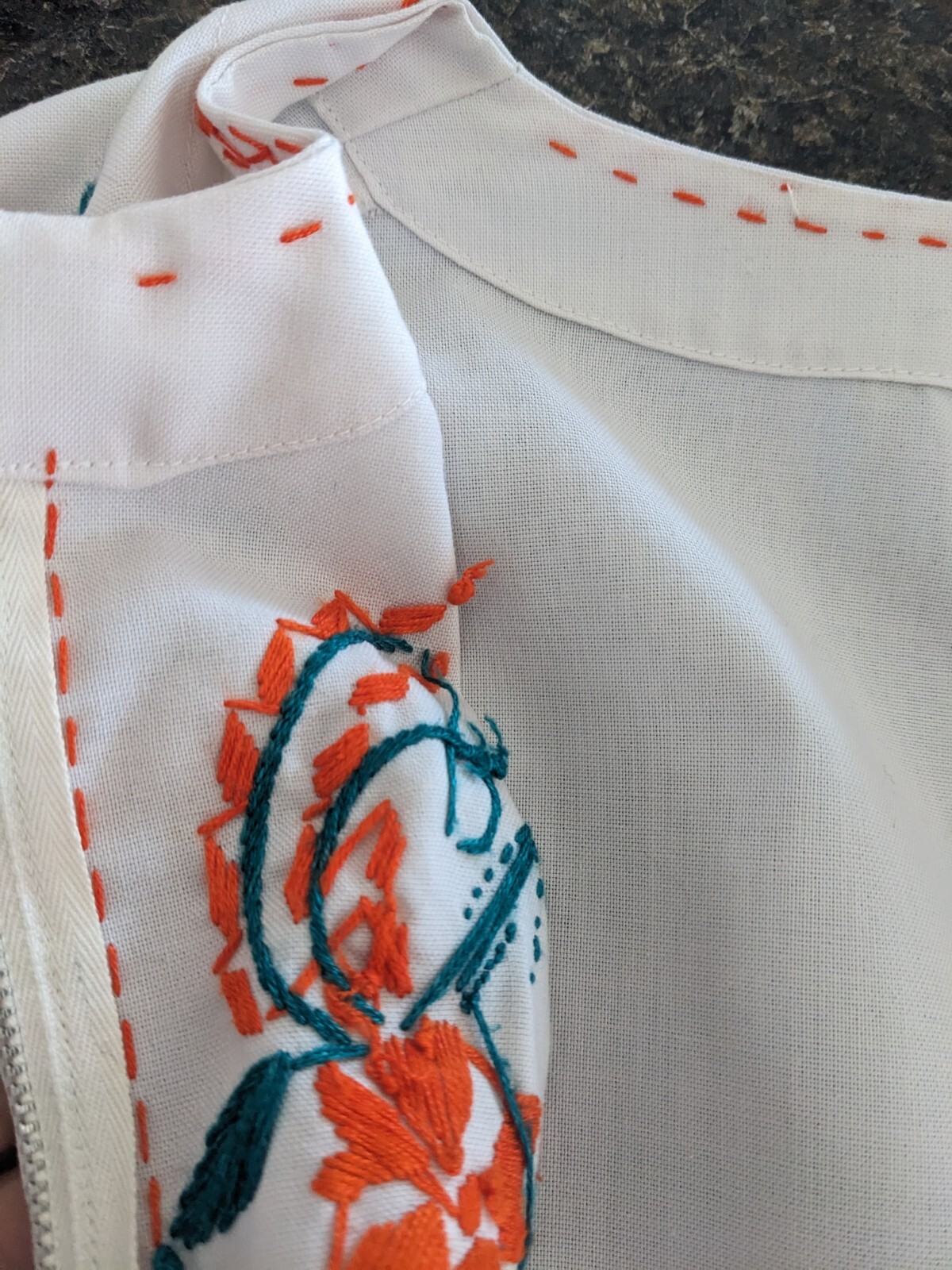 True Vintage Ethnic Hand Embroidered Floral White Tunic Maxi Dress Metal Zipper