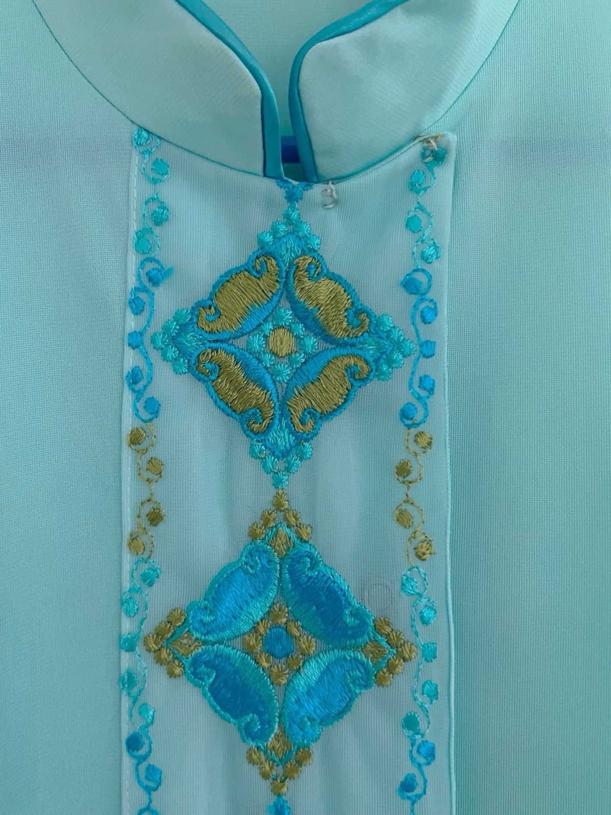 Vintage GOSSARD ARTEMIS Bed Jacket Women 36 Blue Snap Embroidered Short Sleeve