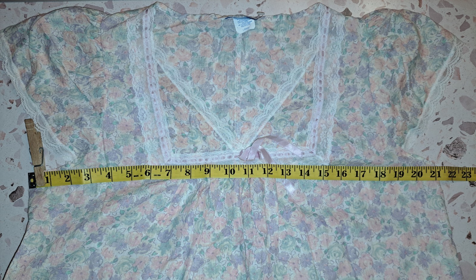 Vtg Stardust Long Nightgown Large 80s White Purple Pink Floral Cottagecore