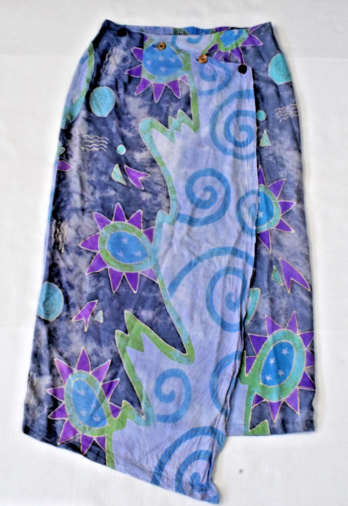 Vintage Wrap Skirt Size S/M 90s Purple Bohemian Batik Asymmetrical Button Top