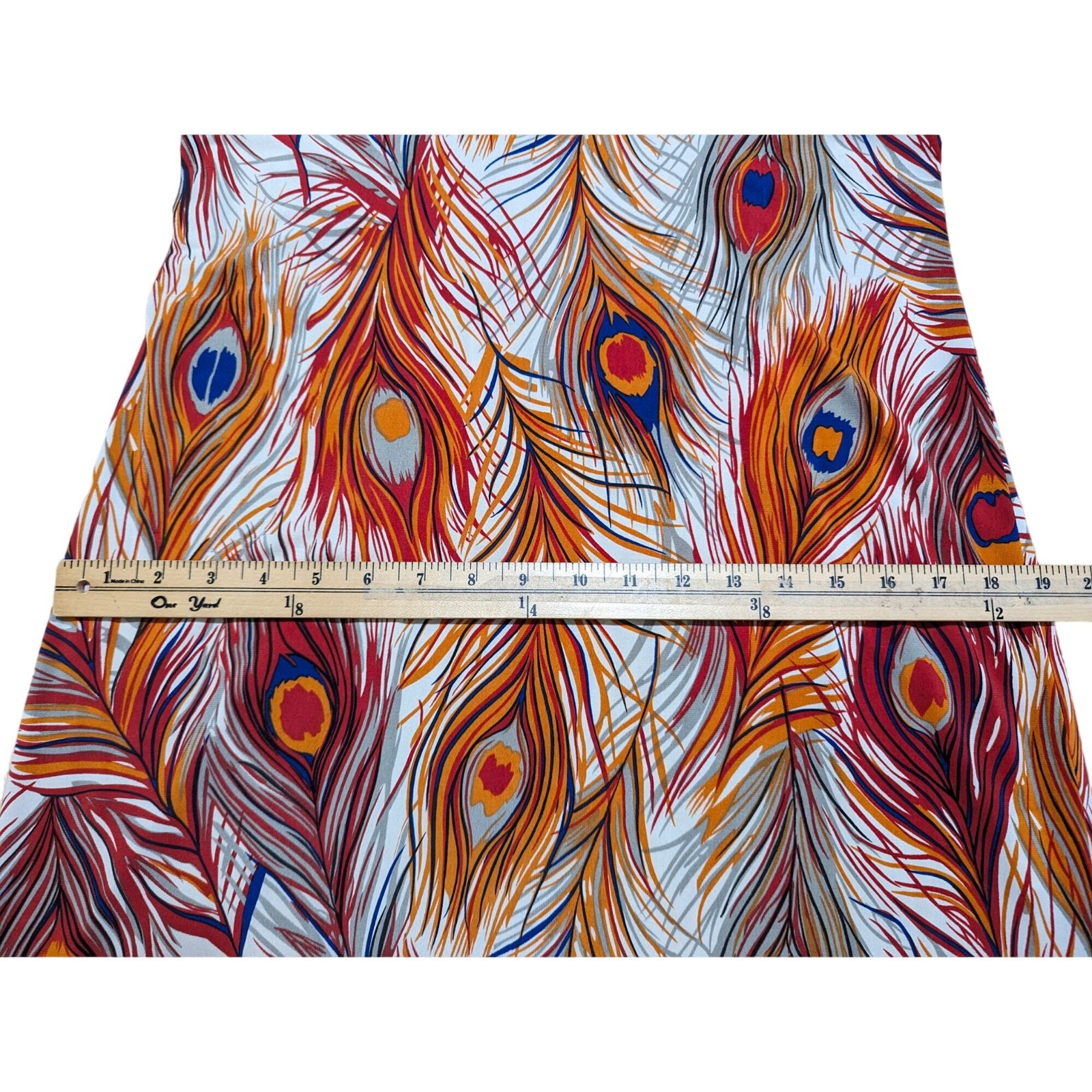 BCBG Dresses Large orange blue Peacock Feather print Vintage Empire Waist Y2K