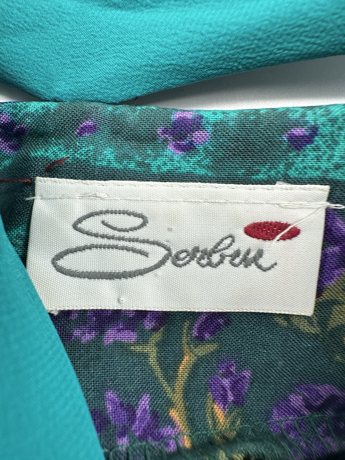 VTG 80’s Serbin of Florida Teal Purple Floral Hostess Artwear Boho Dress HH42