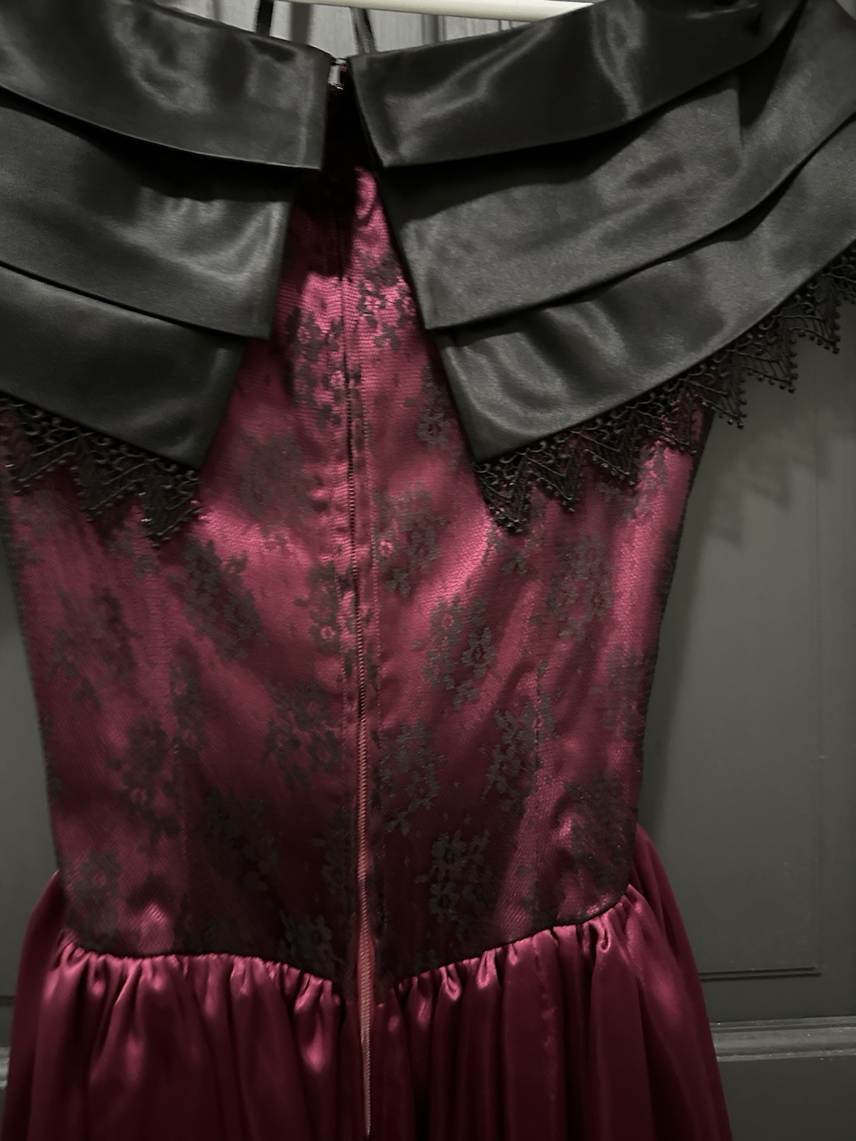 Gorgeous Vintage Burgundy & Black Evening Gown W/Hand Sewn Beading/Corset bodice