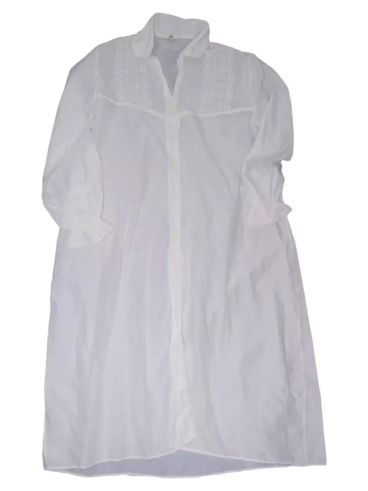 Dacron Dupon Womens Nightgown White Size XL Vintage Cotton 70s