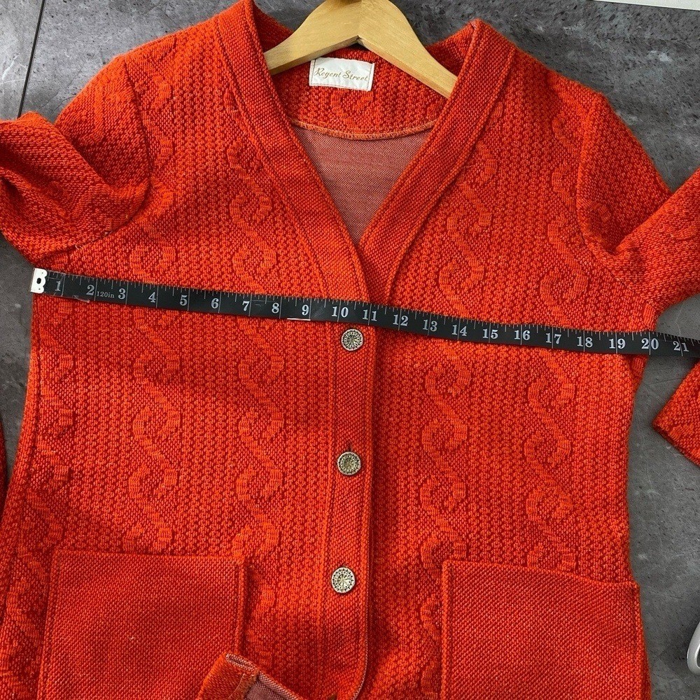 Vintage 60s Cable Knit Orange Cardigan Womens Medium Large Button Regent Street