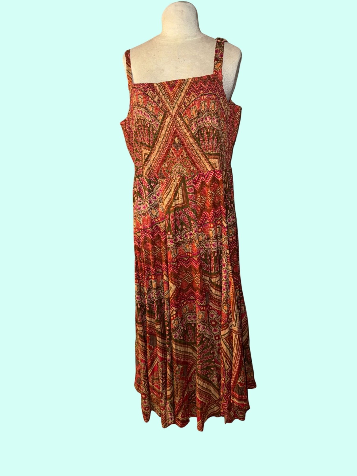 VTG Phool Plus Size 2X Dress 100% Indian Cotton Boho Handkerchief Hem Tent Maxi