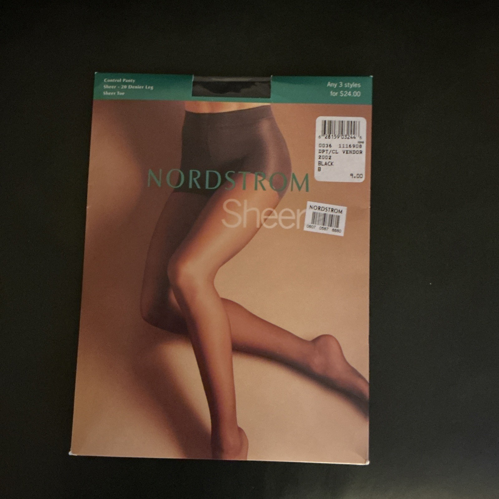 Vintage Pantyhose Rare Nordstrom Sheer Color Black Size B Sheer, Control,