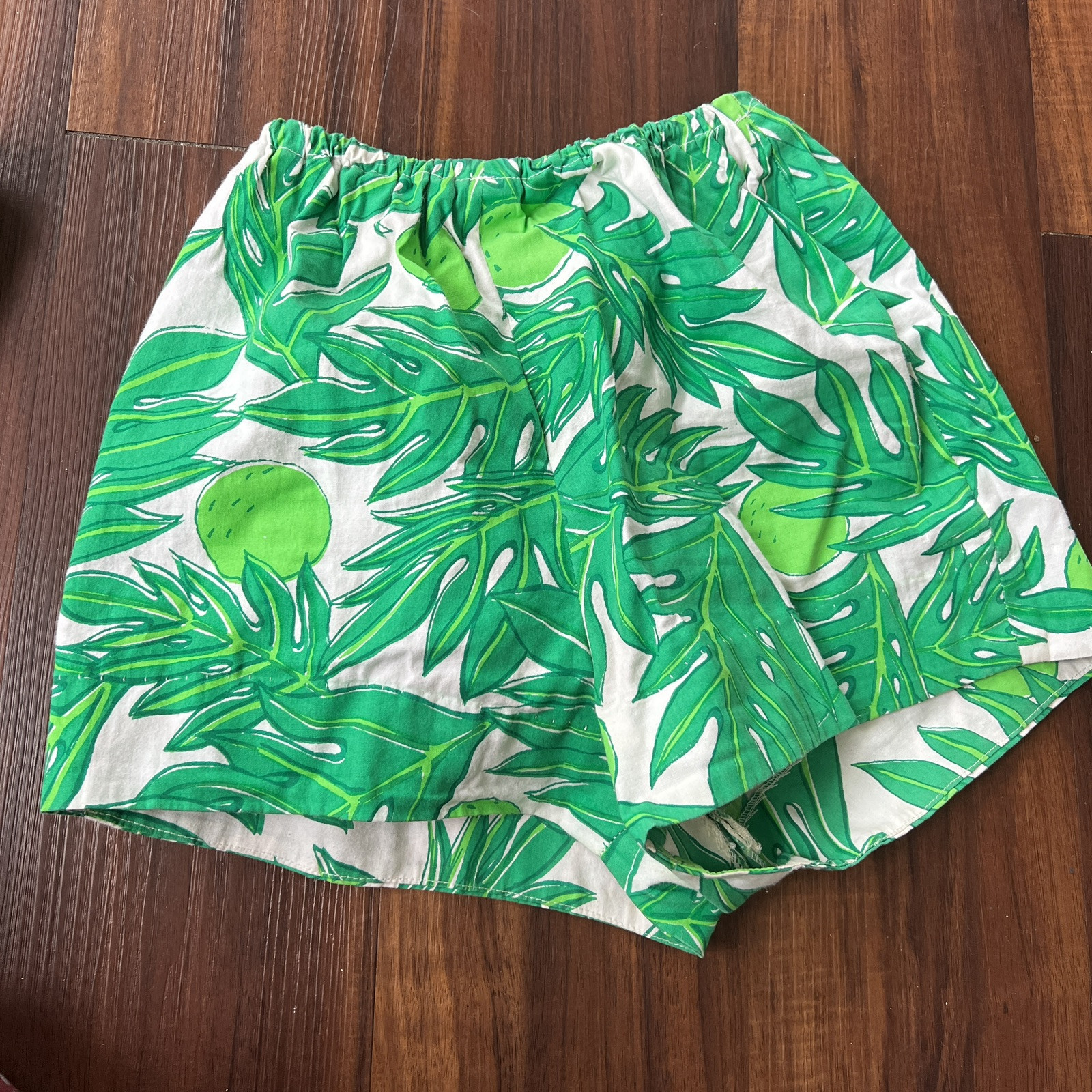Vintage Ruth Clarage Green Palm Leaves + Lime Tunic + Hot Shorts Resort Set XS