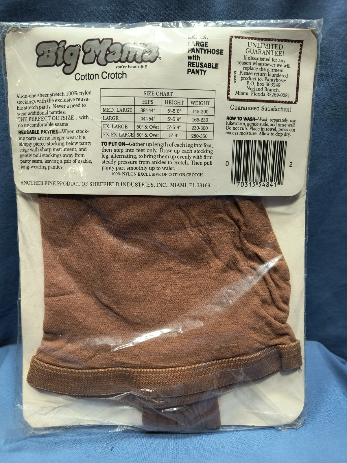 Vintage Big Mama Pantyhose NOS 1980s XXL Ex Ex Large Sealed Package
