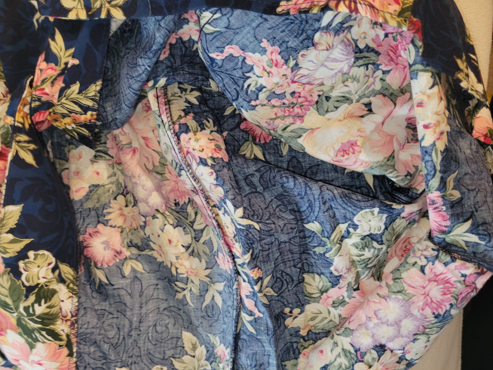 Vintage 80’s Floral Lisa II 14P Blue Modest Dress Retro Lace Collar Garden Party