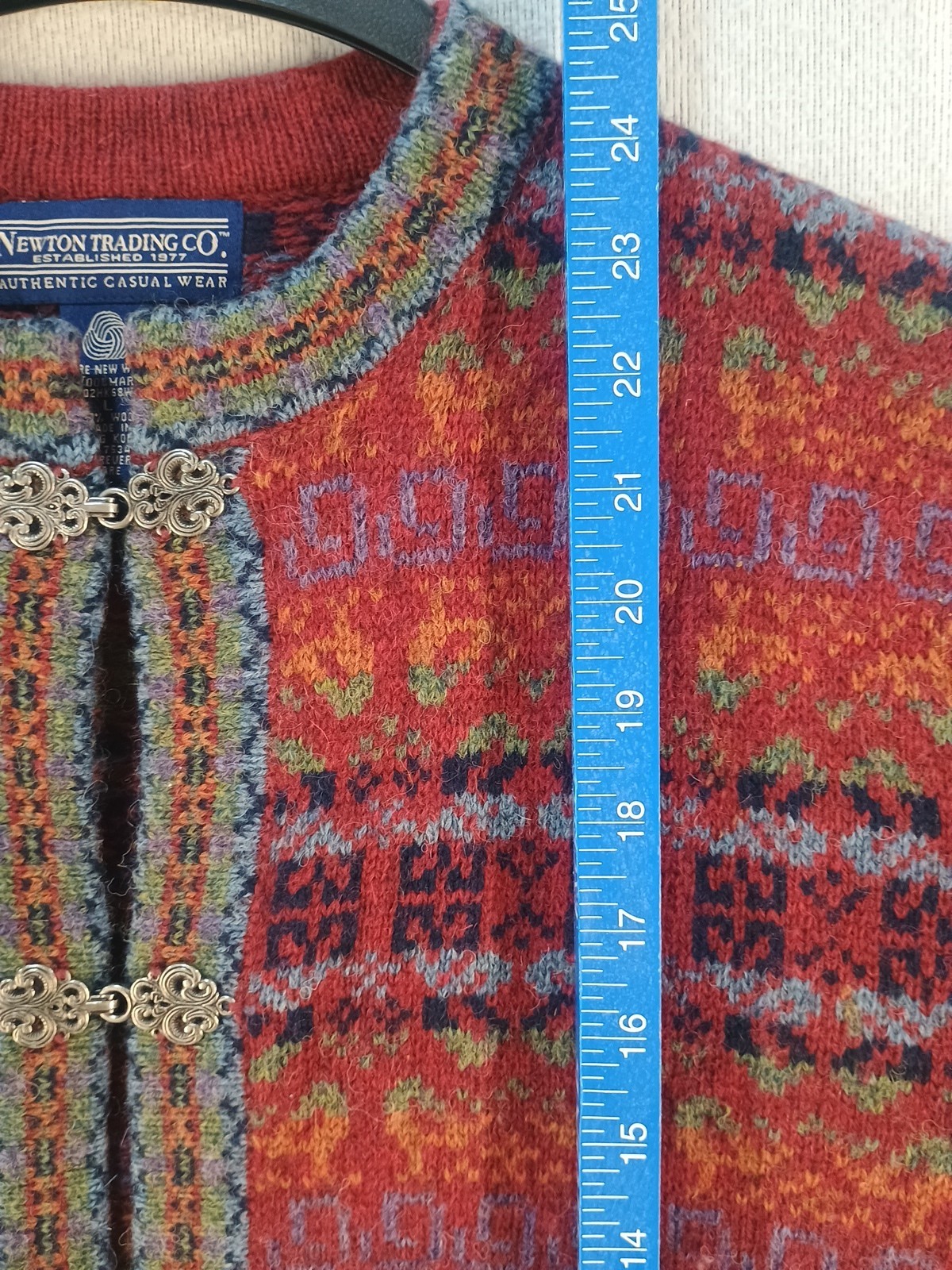 VTG NEWTON TRADING CO WOOL CARDIGAN CASUAL WORK ERRANDS METAL FASTENERS Sz Large