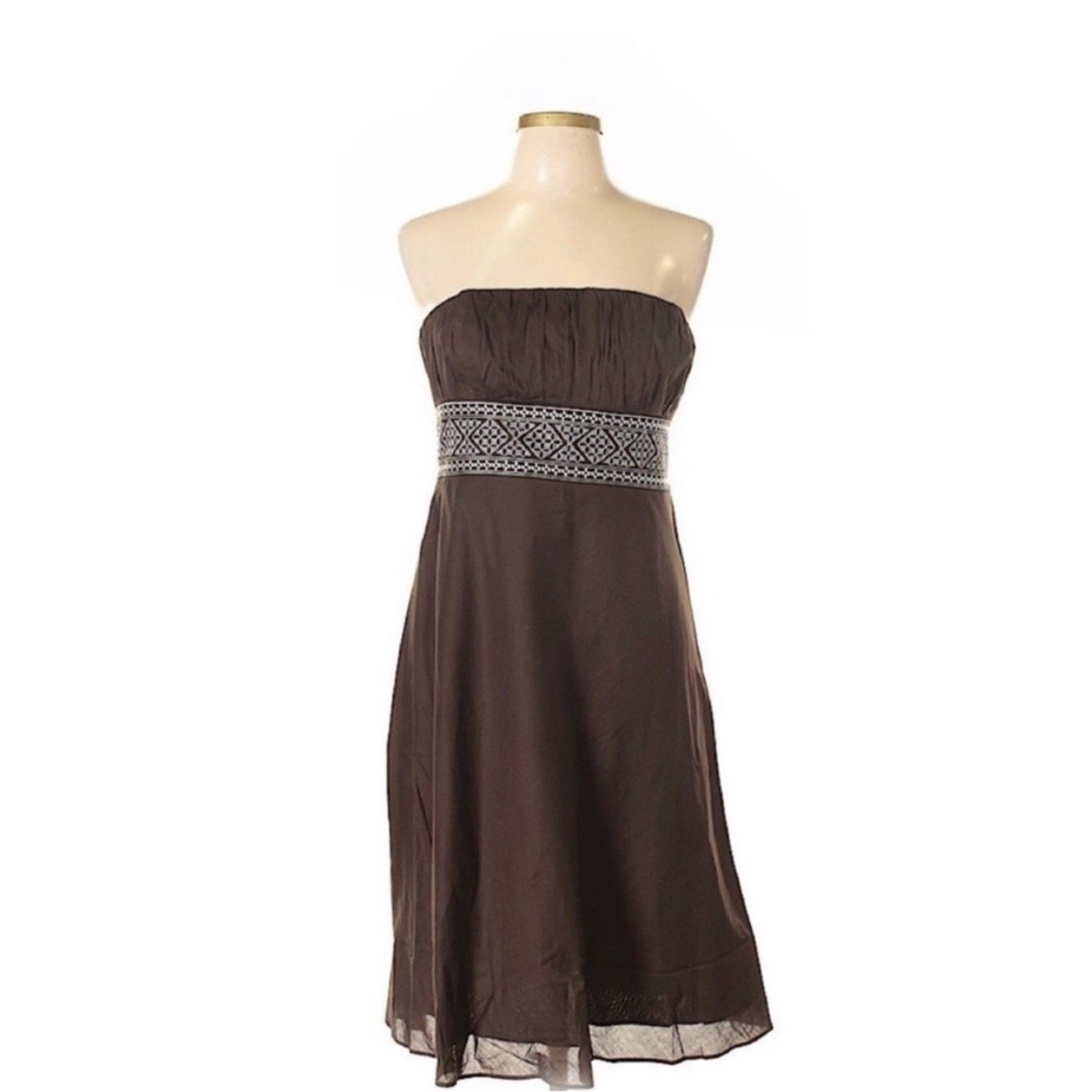 Vintage Y2K Ann Taylor Loft Strapless Brown Embroidered Waist Dress