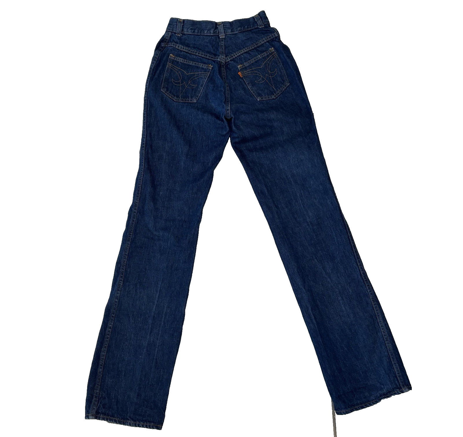 Women’s 70s Levi’s Dark Wash Wide Leg Jeans 1970s Sz 12 Orange Tab Denim