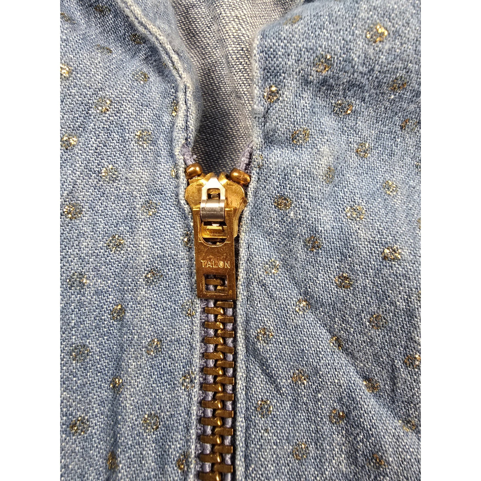 Vintage City Girl Blazer Womens L/XL Blue Gold Studded 80s Talon Zip *Read