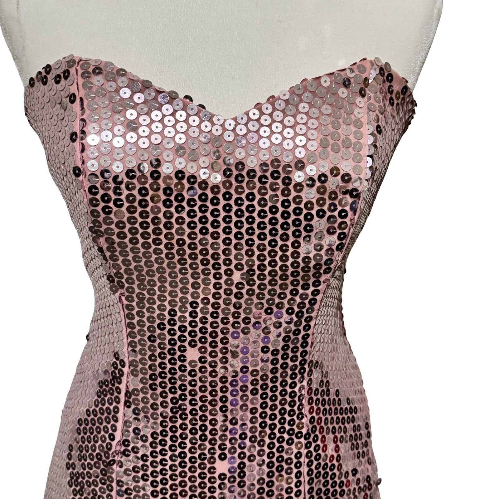 Vintage 80s Nadine Pink sequin strapless prom dress size Small mermaid