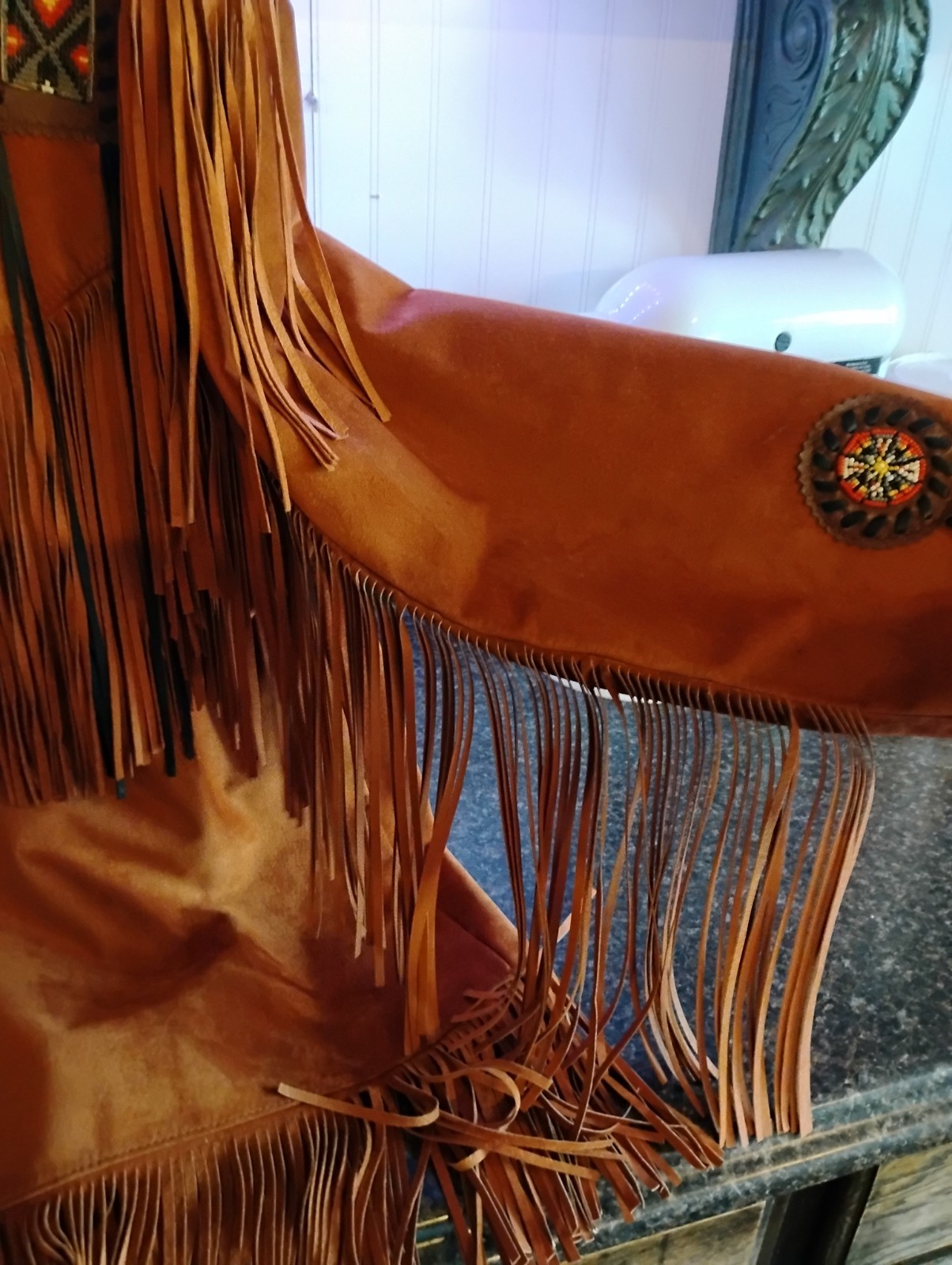 Lariat Leather Coat Fringed Beaded Southwest Suede Made in USA Sz X-largeVintage