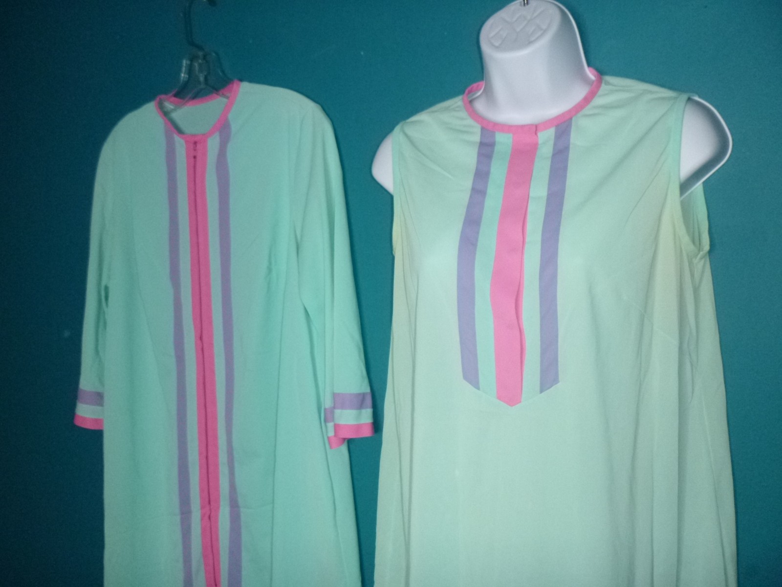 Vtg 60s Gossard Artemis Peignoir Set Nightie & Robe Aqua Pink Lilac Sz S