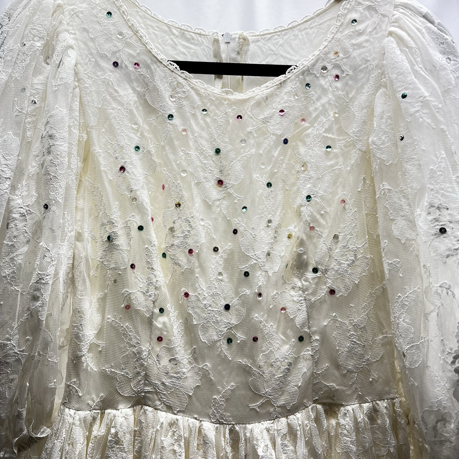 Vtg Susan Lanes Country Elegance Ivory Lace Event Dress 10 Sequin Accents 70’s