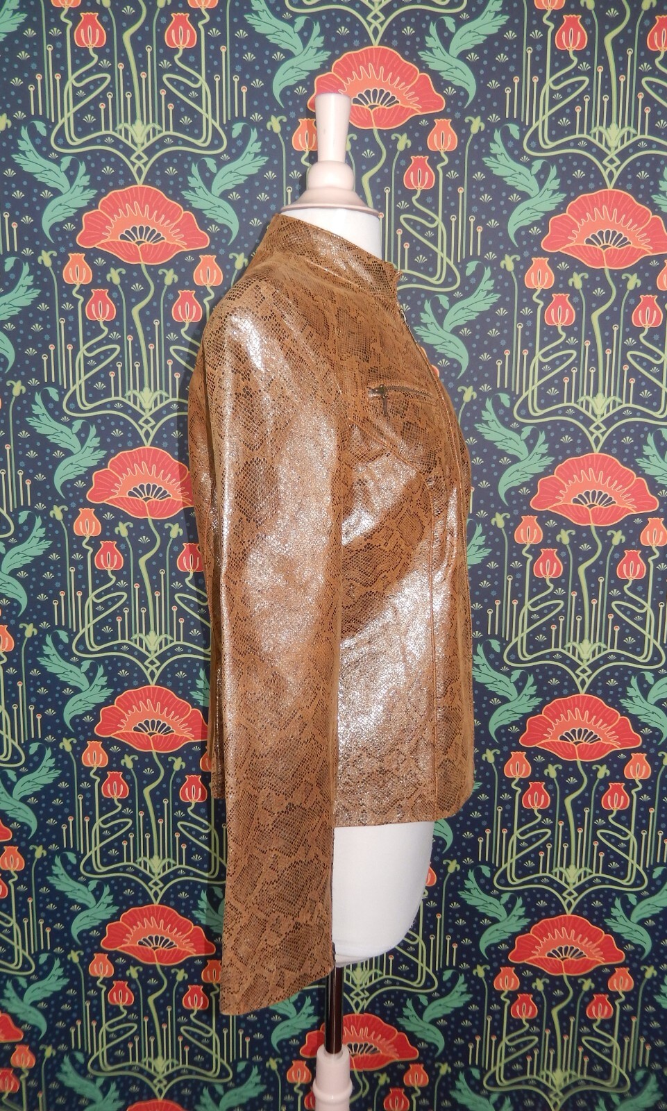 Vintage Y2K Vakko Gold Snakeskin Leather Moto Leather Jacket 10
