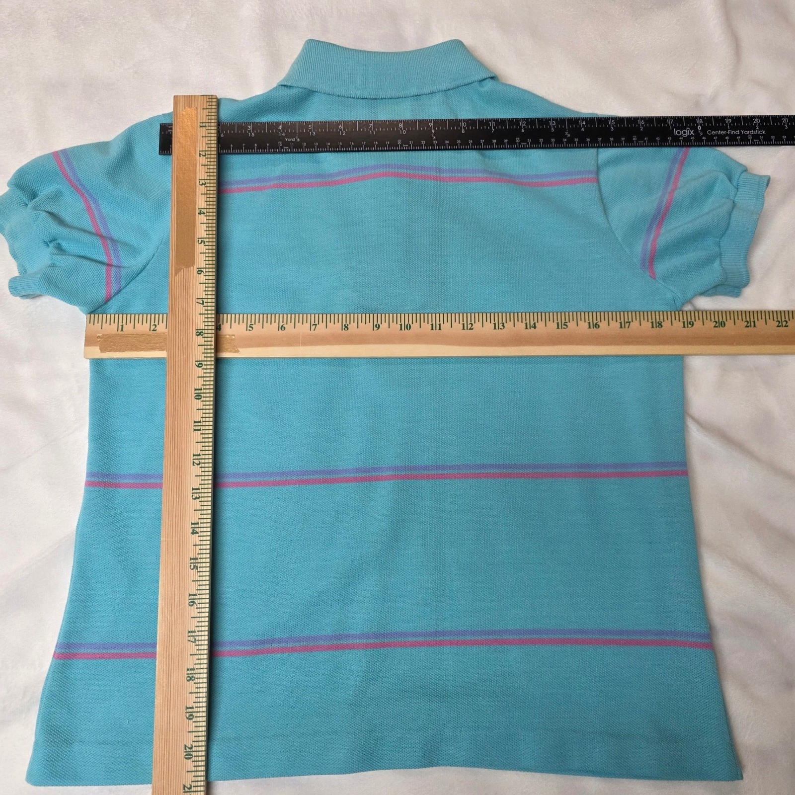 Vintage Hunters Glen Polo Shirt Large Womens Turquoise Striped Short Sleeve, GUC