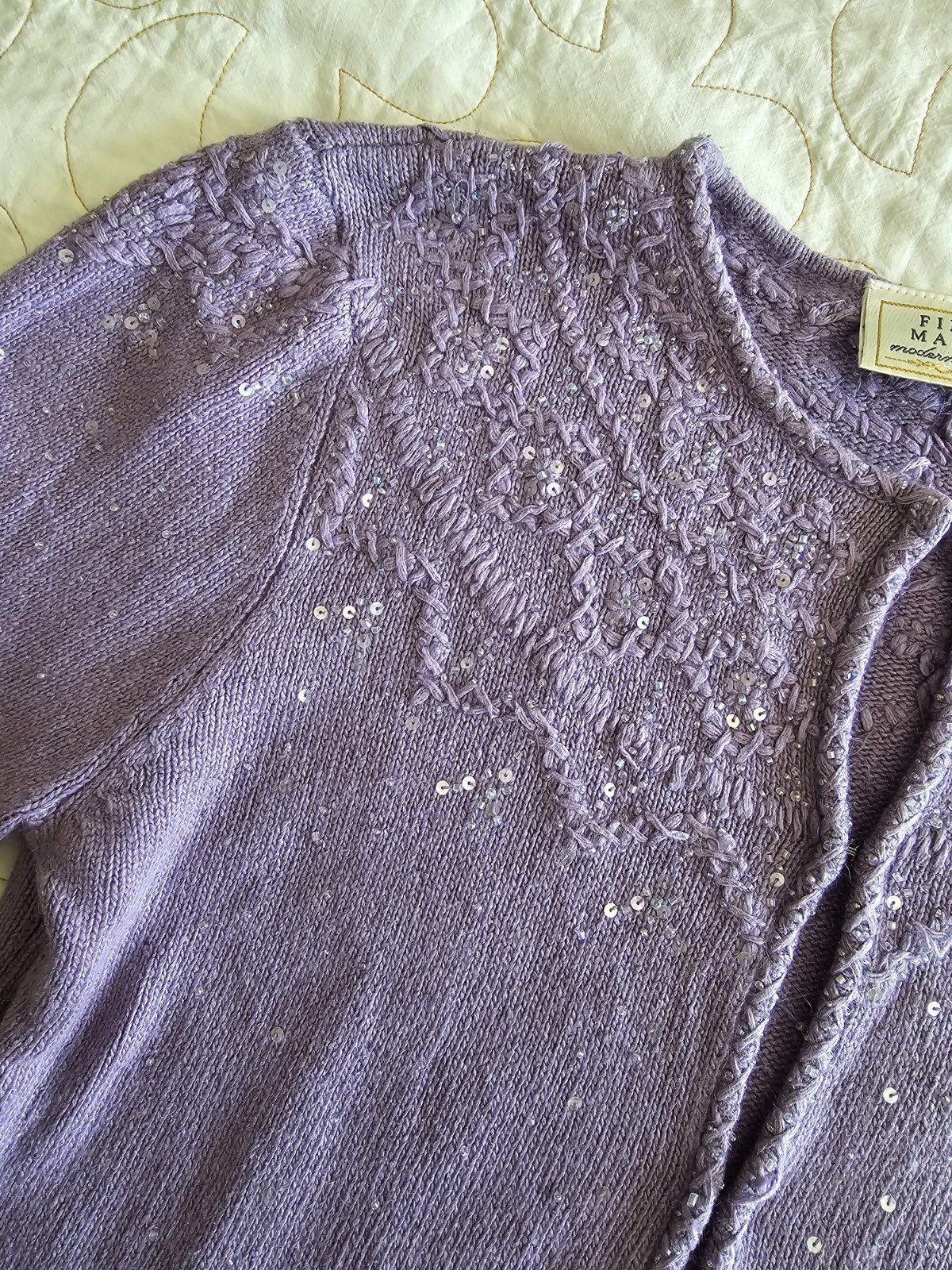 Vintage 90s Purple Angora Beaded Sweater Cardigan Womens Med Fairycore Romantic