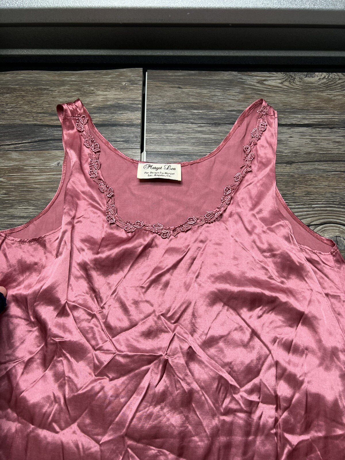 Vintage Margot Lea Pink Burgundy Lace Dress Sz Lg Rose Clip, Velvet Victorian