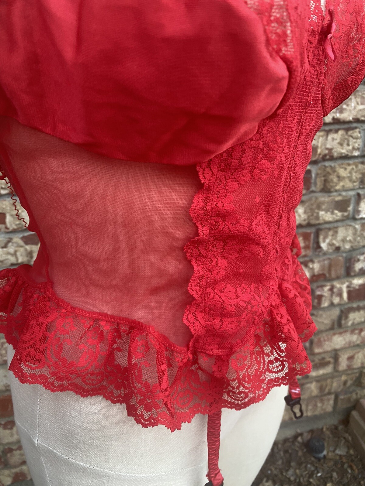 VTG Red Lace Lingerie No Brand Sz L Garter-Fredericks Of Holly-OS (2 Piece Lot)