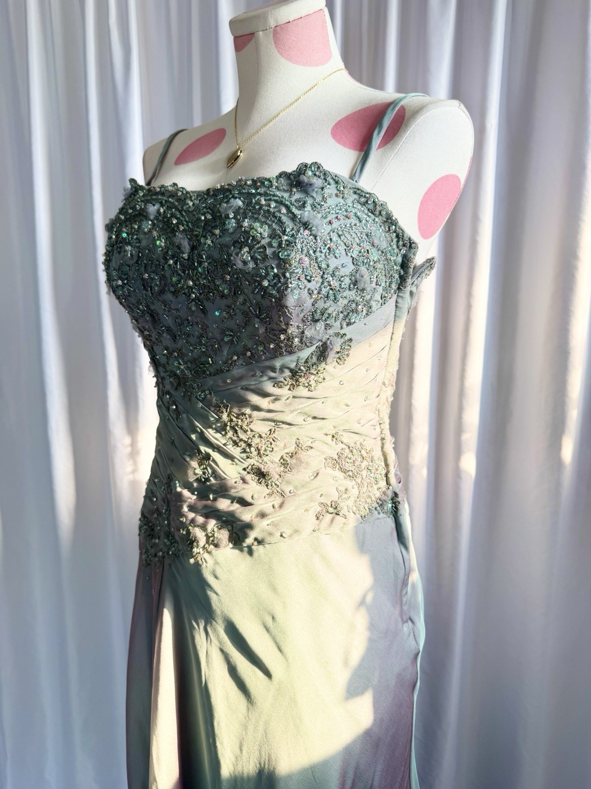 Vintage Y2K Blue Fairy Beaded Sequin Ruffle Layered Princess Formal Gown Dress 6