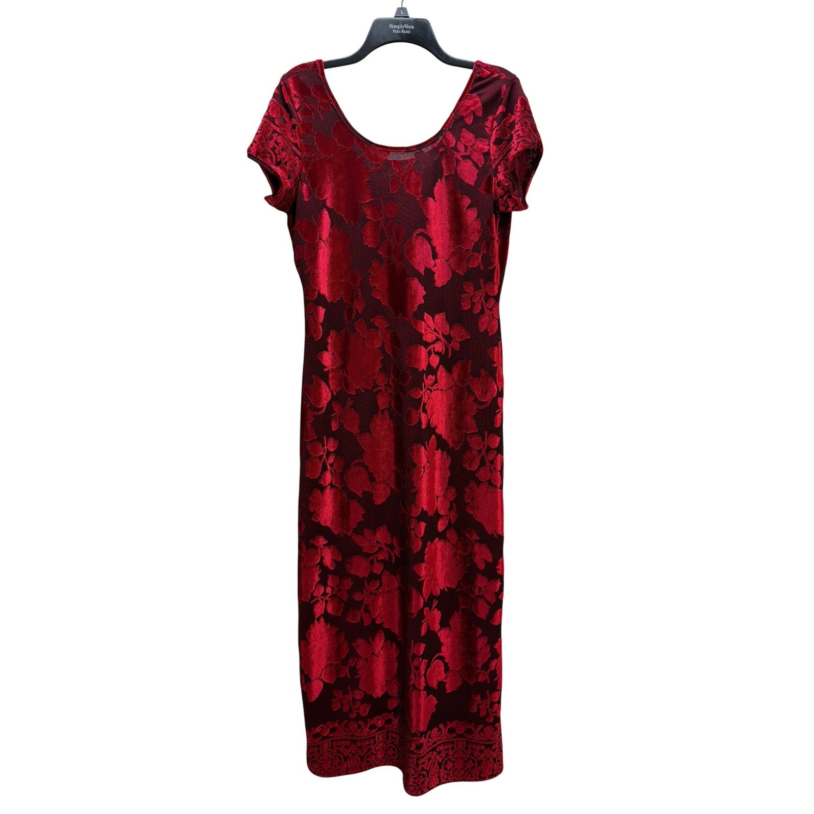 Vtg Caroline Wells Red Velvet Burnout Floral Maxi Dress Size 10 Romantic Glam