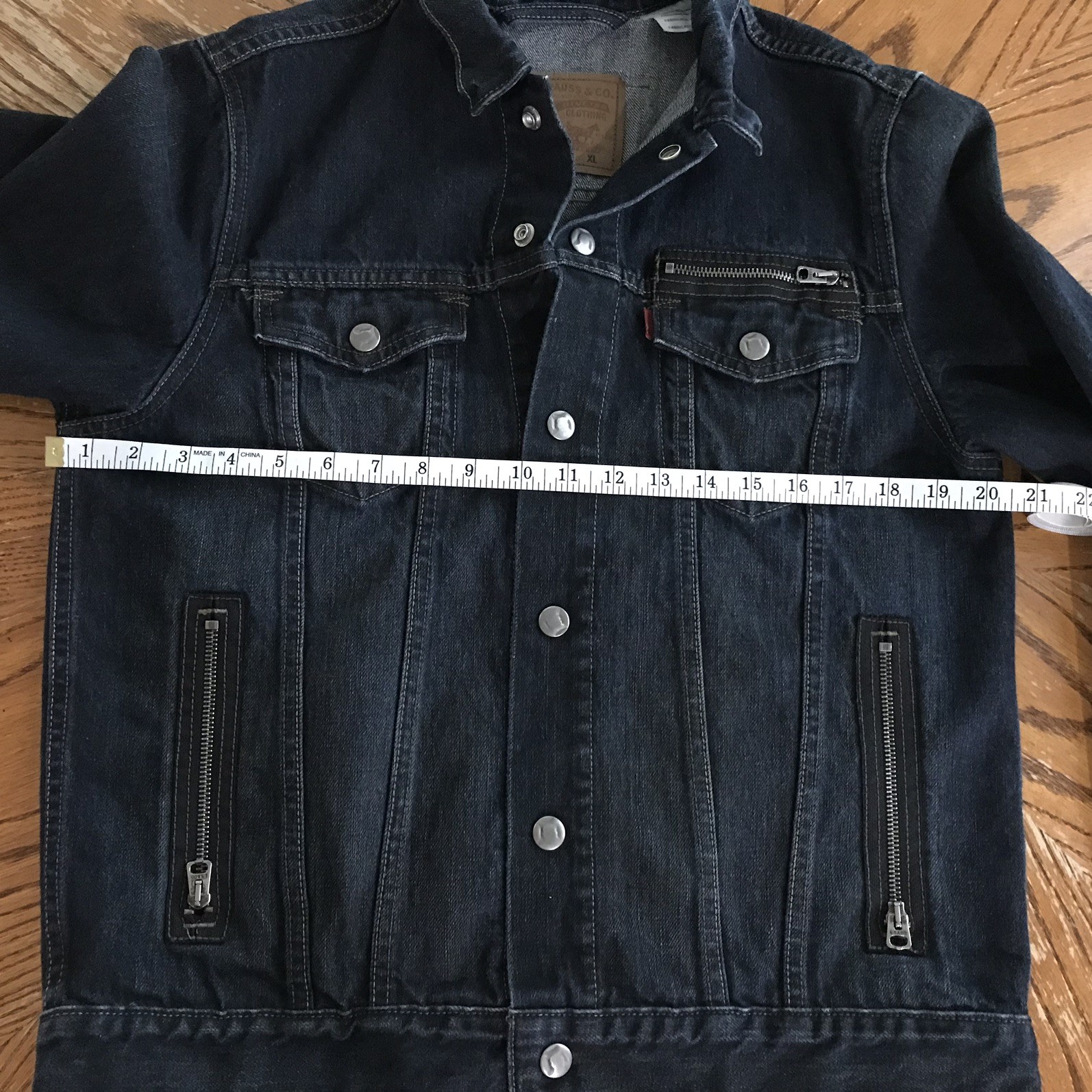 LEVIS Jean Jacket Moto Style Trucker #57540 Denim Zipper Rare Snaps Vintage XL