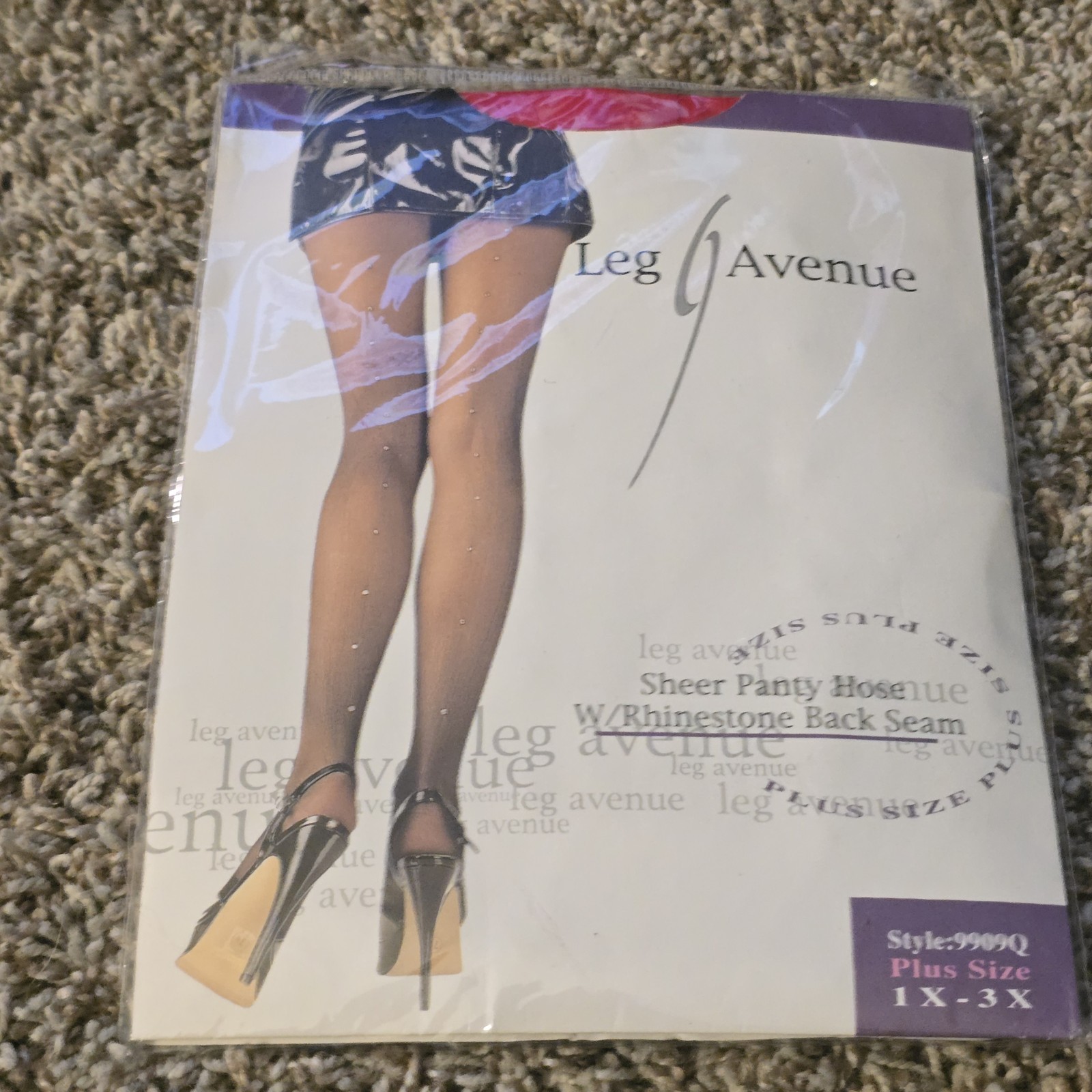 Vintage Leg Avenue Sheer Pantyhose Rhinestone Back Seam Red 1x-3x Taiwan ROC
