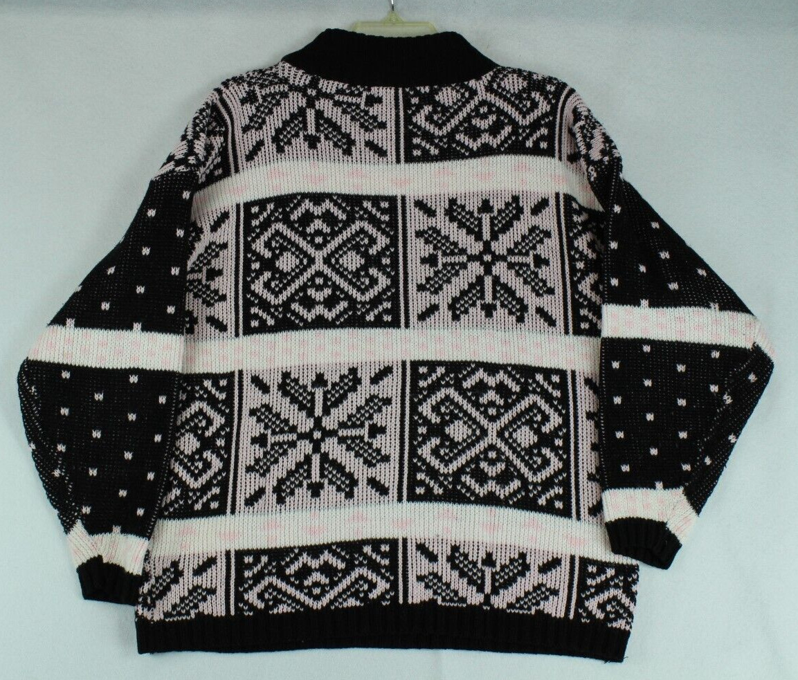 Vintage Croquet Club Women’s Large Sweater Black and Pink With Snowflakes