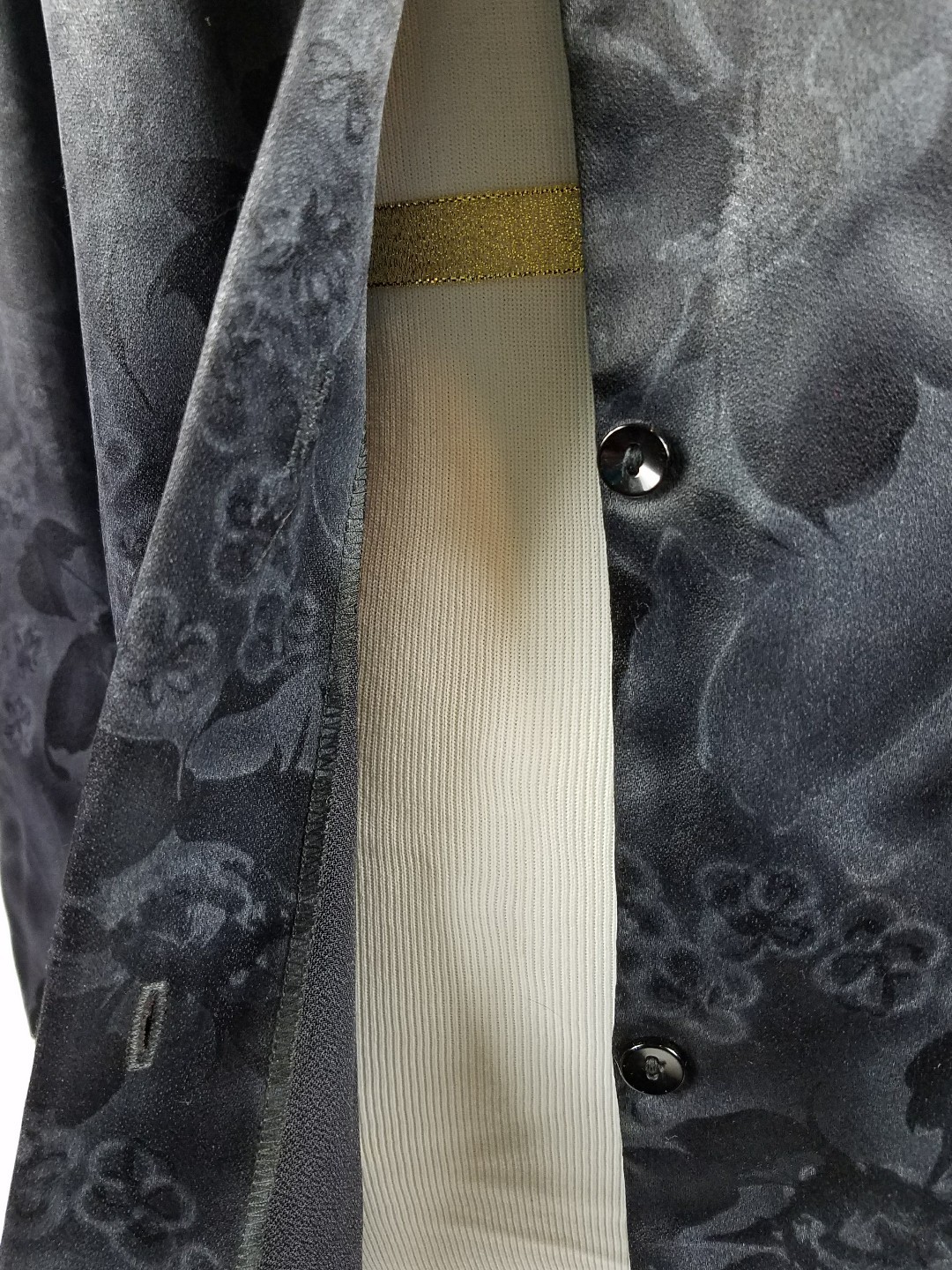 Vintage Alice Stuart Jonathan Logan Shirt Asian Black Satin Floral Frog Clasp