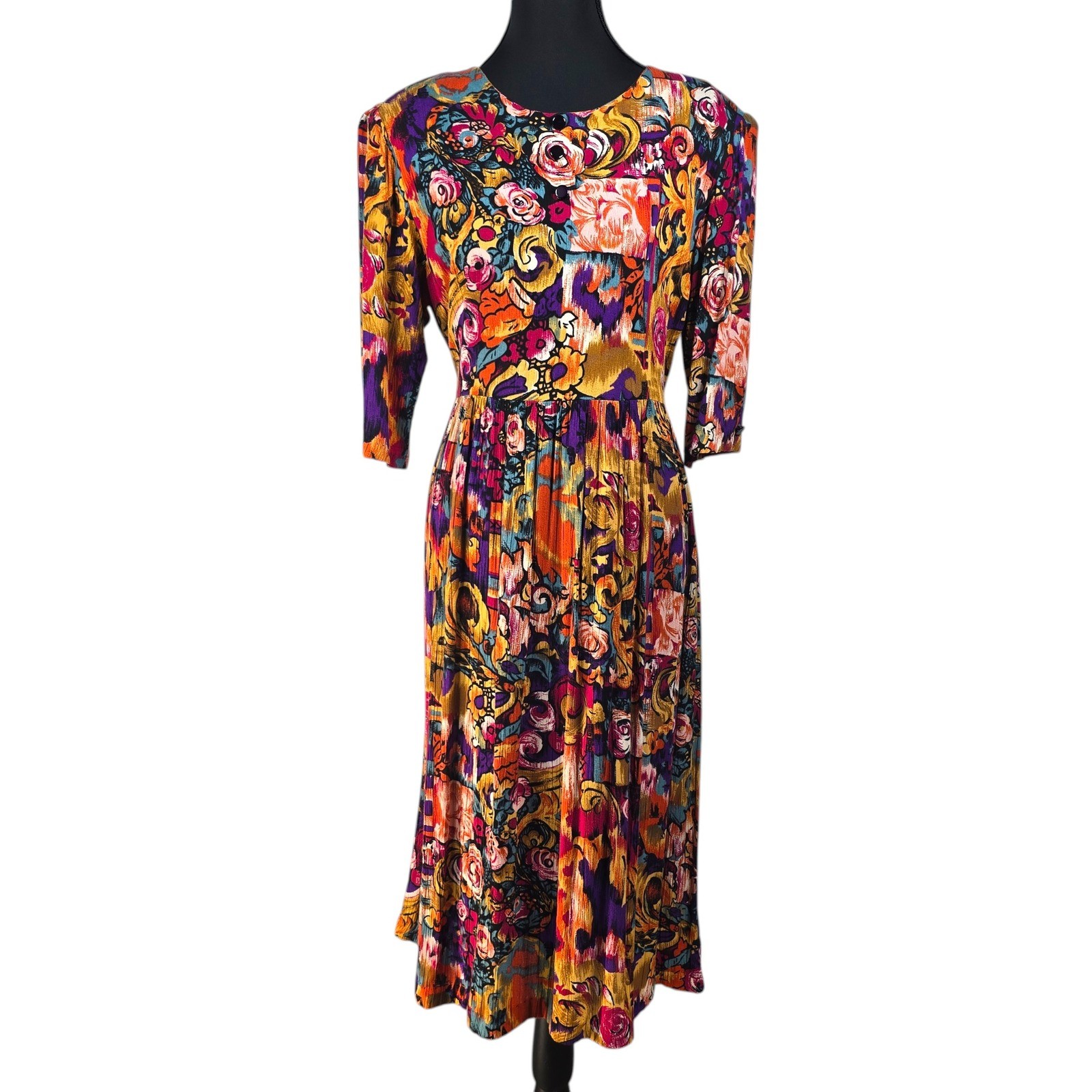 The Traveler by Connie Vintage 90s Floral Midi Dress Multicolor Woman Size 8