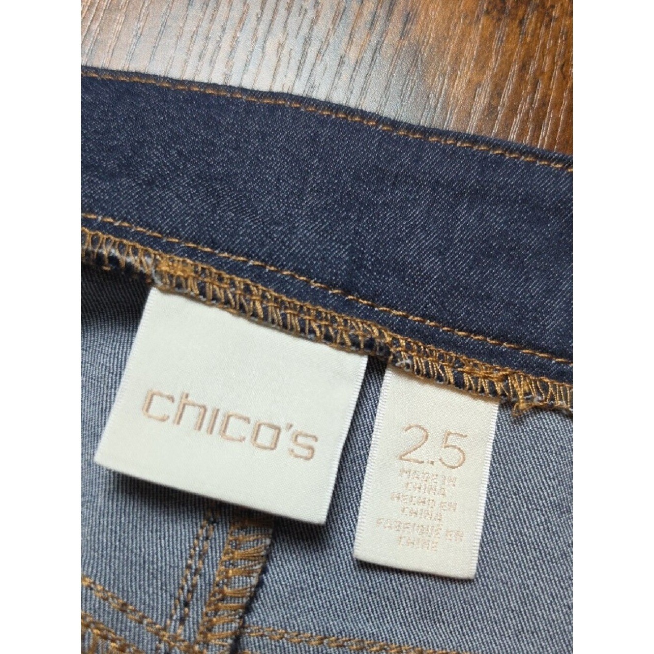 CHICO’S | Denim Pencil Skirt Gold Zip Pocket Stretch Jean Cotton Blend | 16 XL