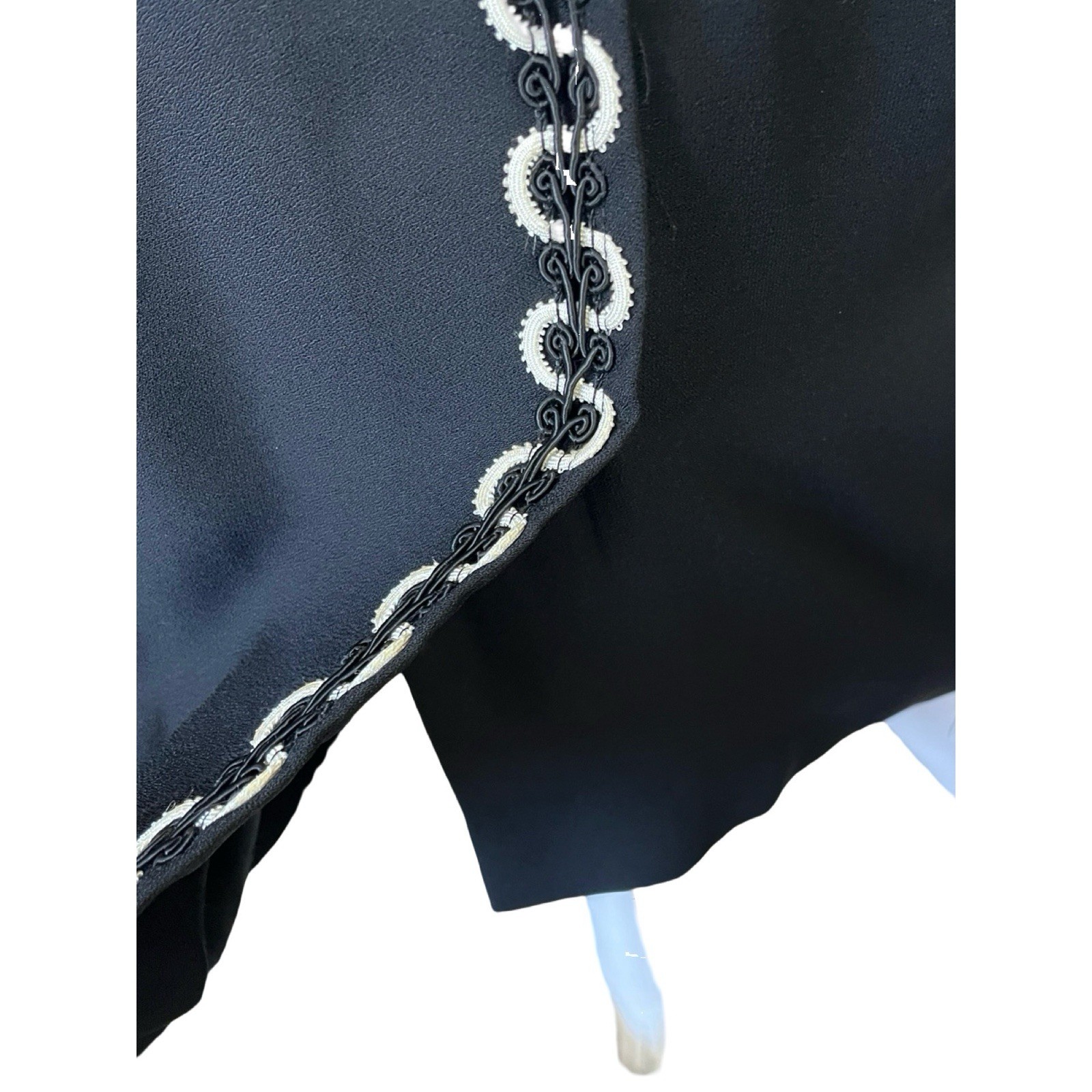 Vintage 70s Black and White Dress Sleeveless Ribbon Trim Secretary Green