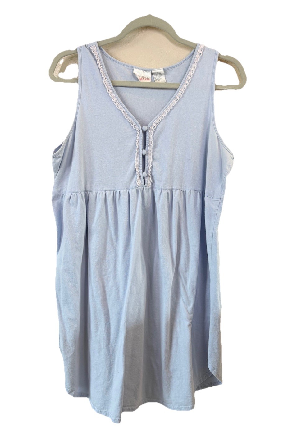 VTG Body Drama Womens Large Baby blue 100% cotton Nighty Pajama Dress Lace