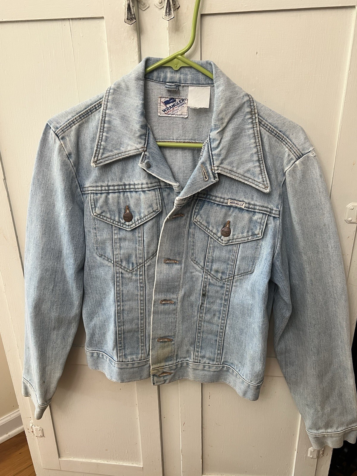 Vintage Wrangler Made USA Denim Jacket Western Trucker Light Wash Adult M?