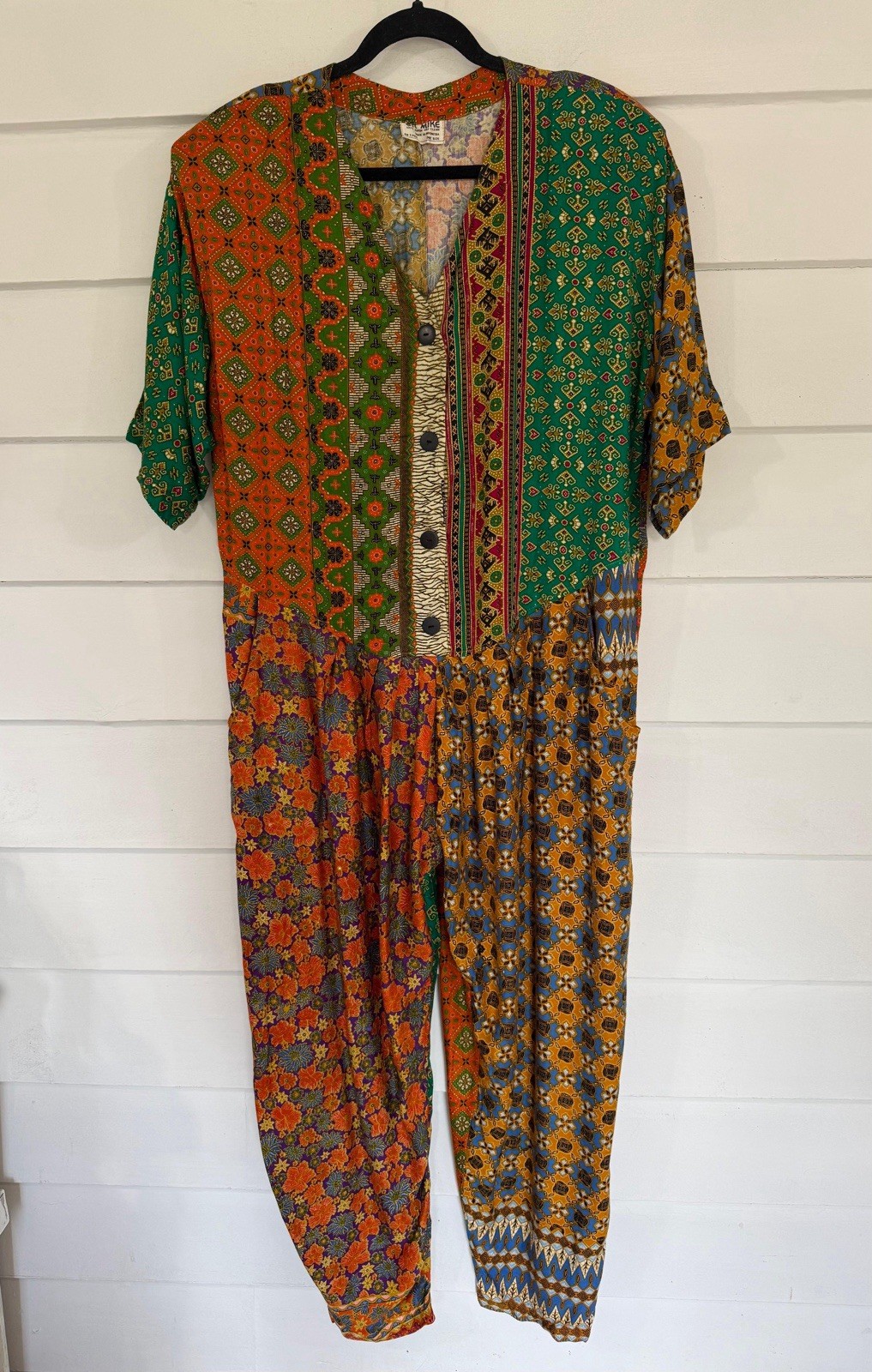 Vintage 90s OK Mike Hip Hop Relaxed Patchwork Flowy Romper Jumpsuit One Size