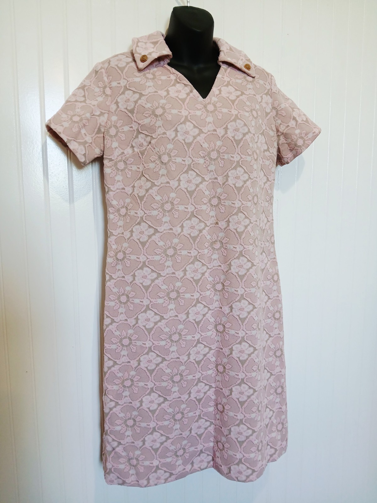 True Vintage Handmade Brocade Dress Light Pink Floral Pattern Casual 36″C