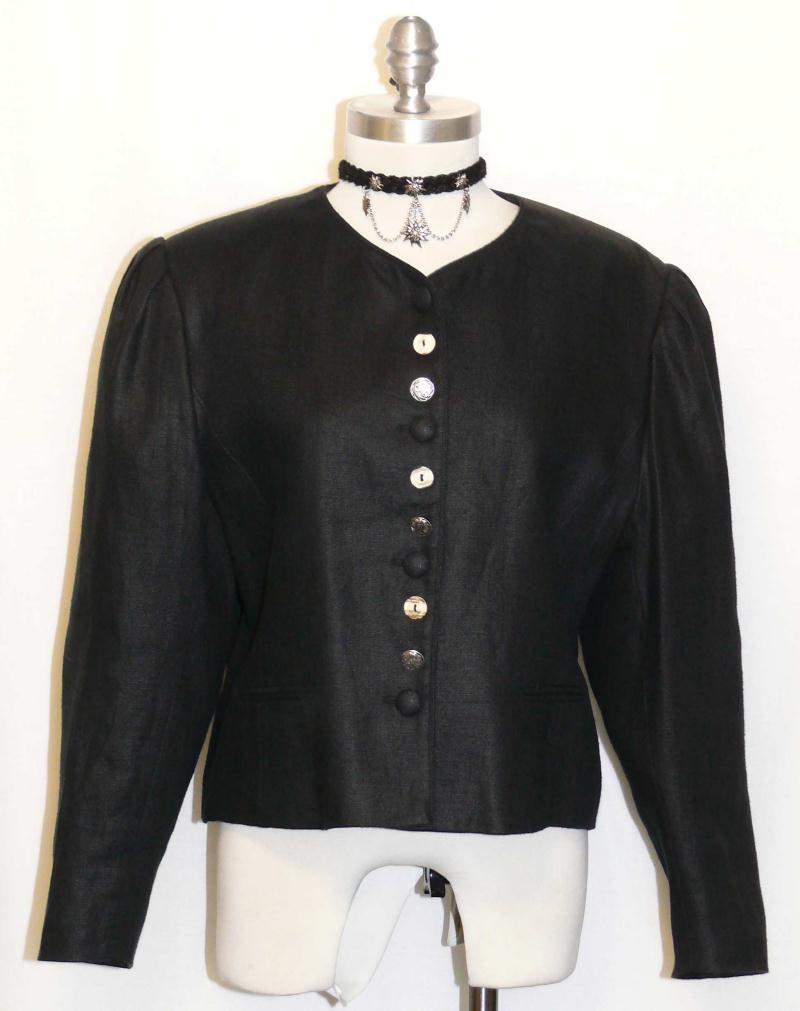 BLACK ~ LINEN German Women Summer Short Dress Skirt Pants Suit JACKET / 44 10 M