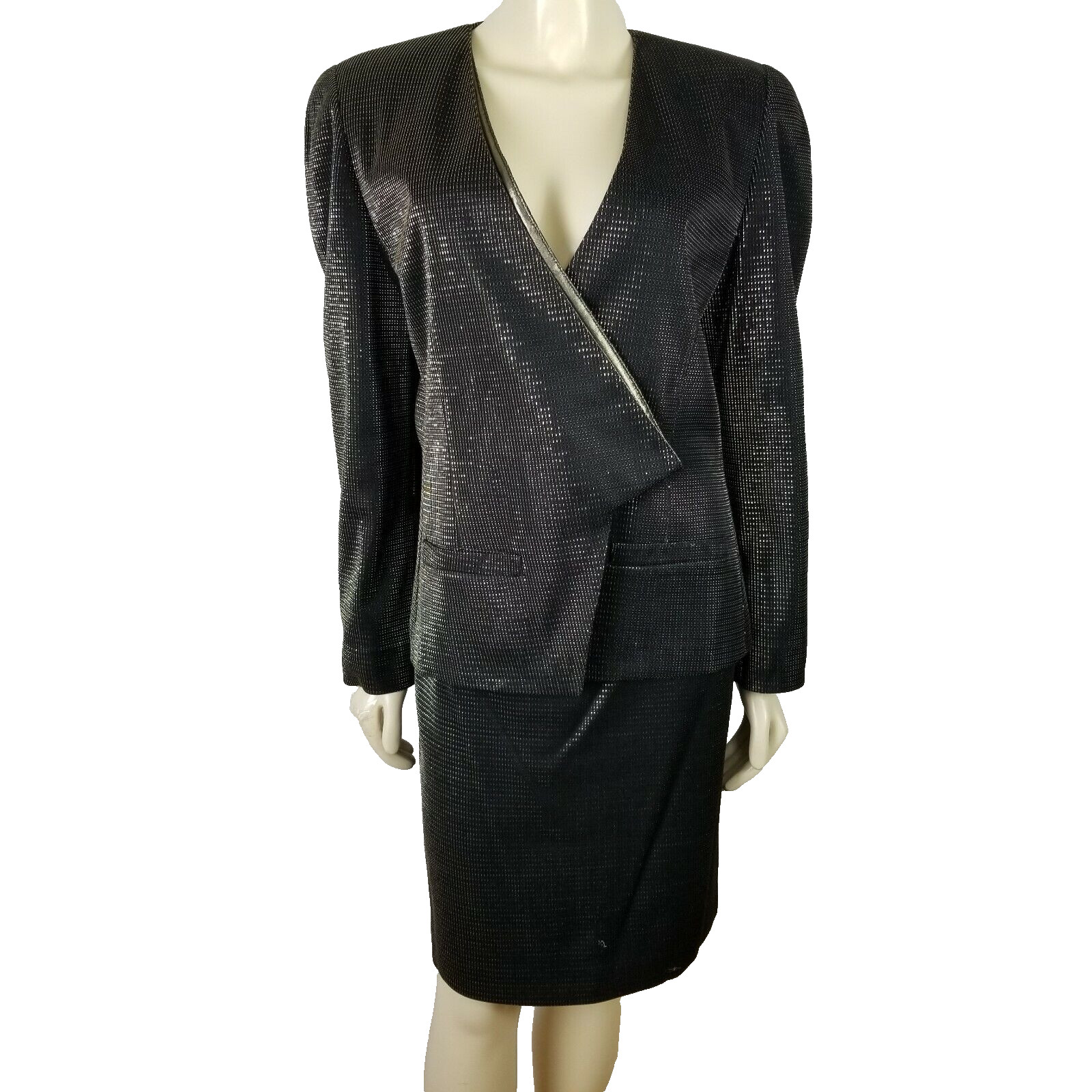 Krizia Vintage black and silver Metallic cocktail evening skirt suit sz 42 sz 6