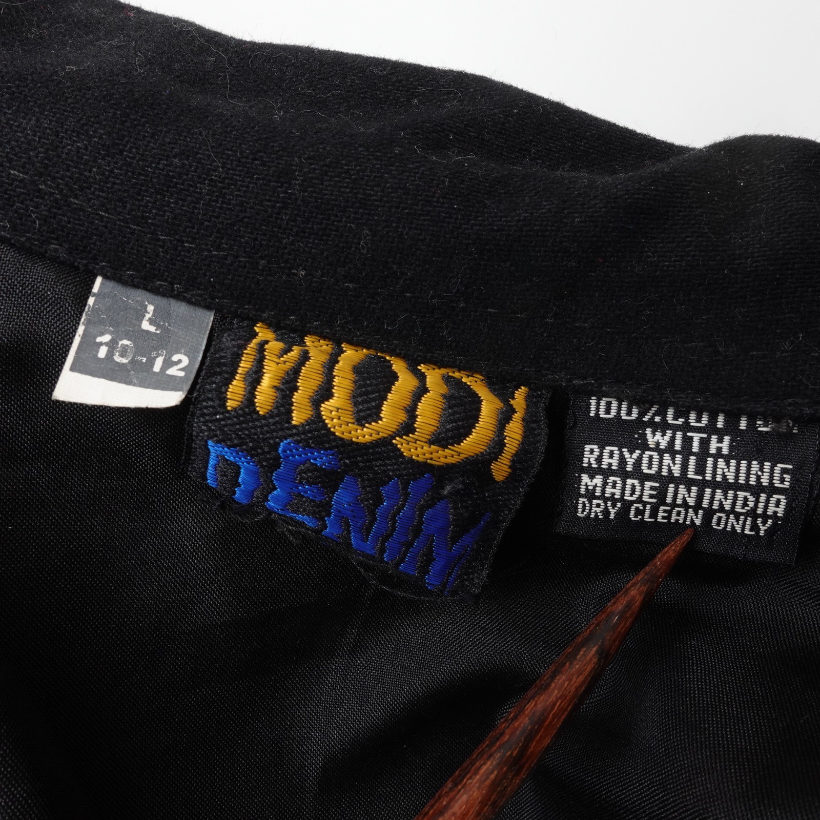 Vintage Modi Denim Feather Sequin Jacket Women Size Large Black Beaded Fringe