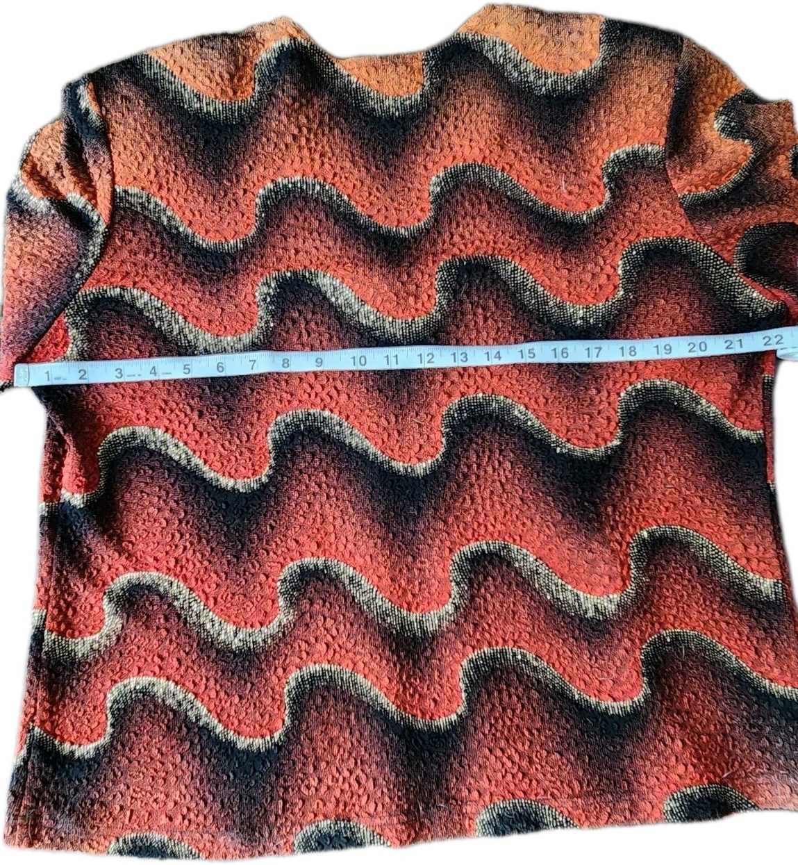 Joseph Ribkoff Vtg Cardigan Jacket Orange Black Wave Print Feather Cuff Retro