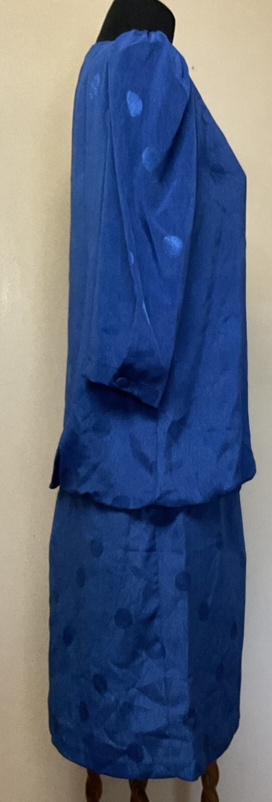 Vintage Electric Blue Polka Dot Dress 3/4 Sleeve by Stuart Alan Size Medium