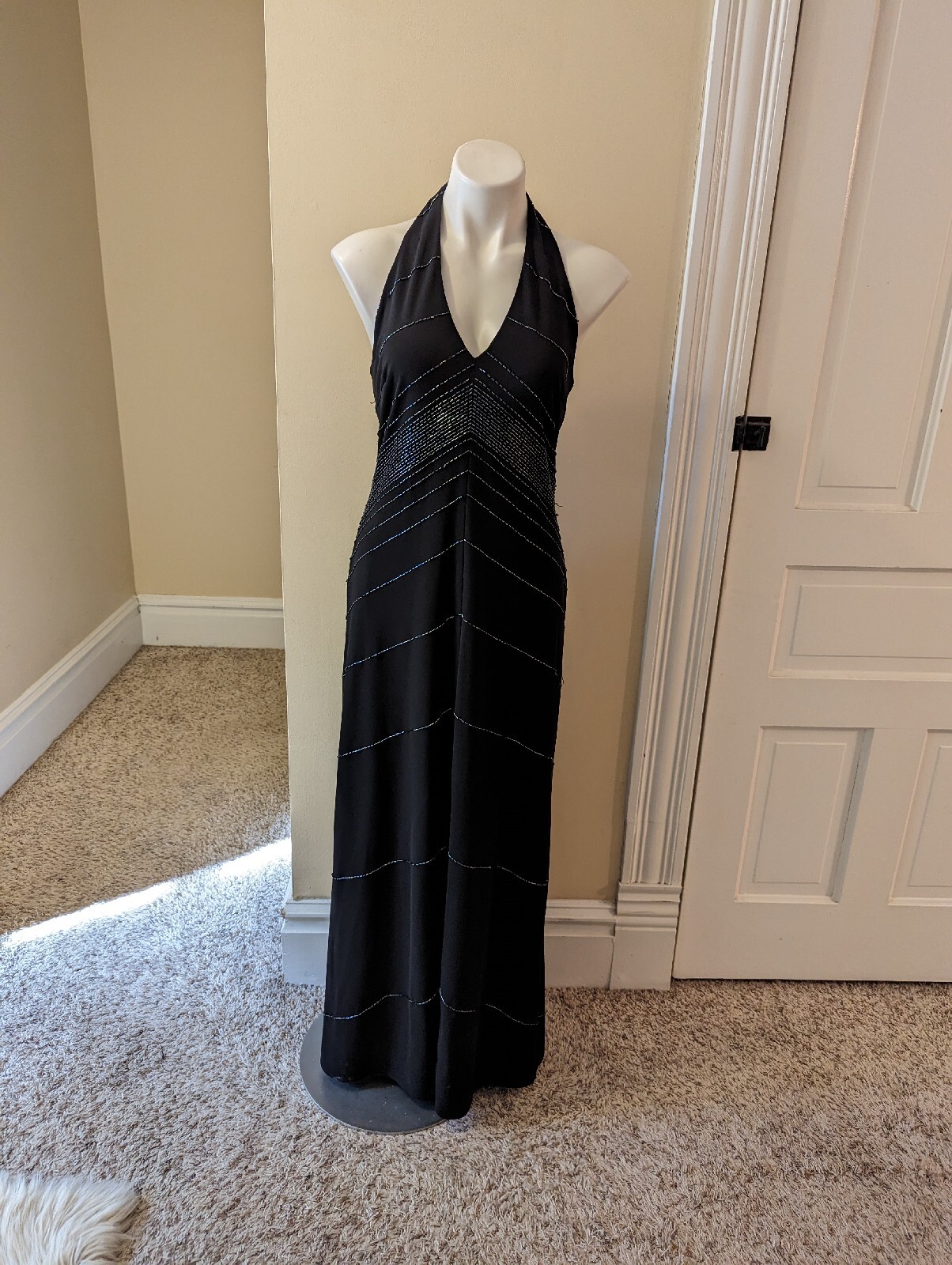 Vintage 90s De Laru by Shelia Ren black w/ sparkly beading halter dress size L