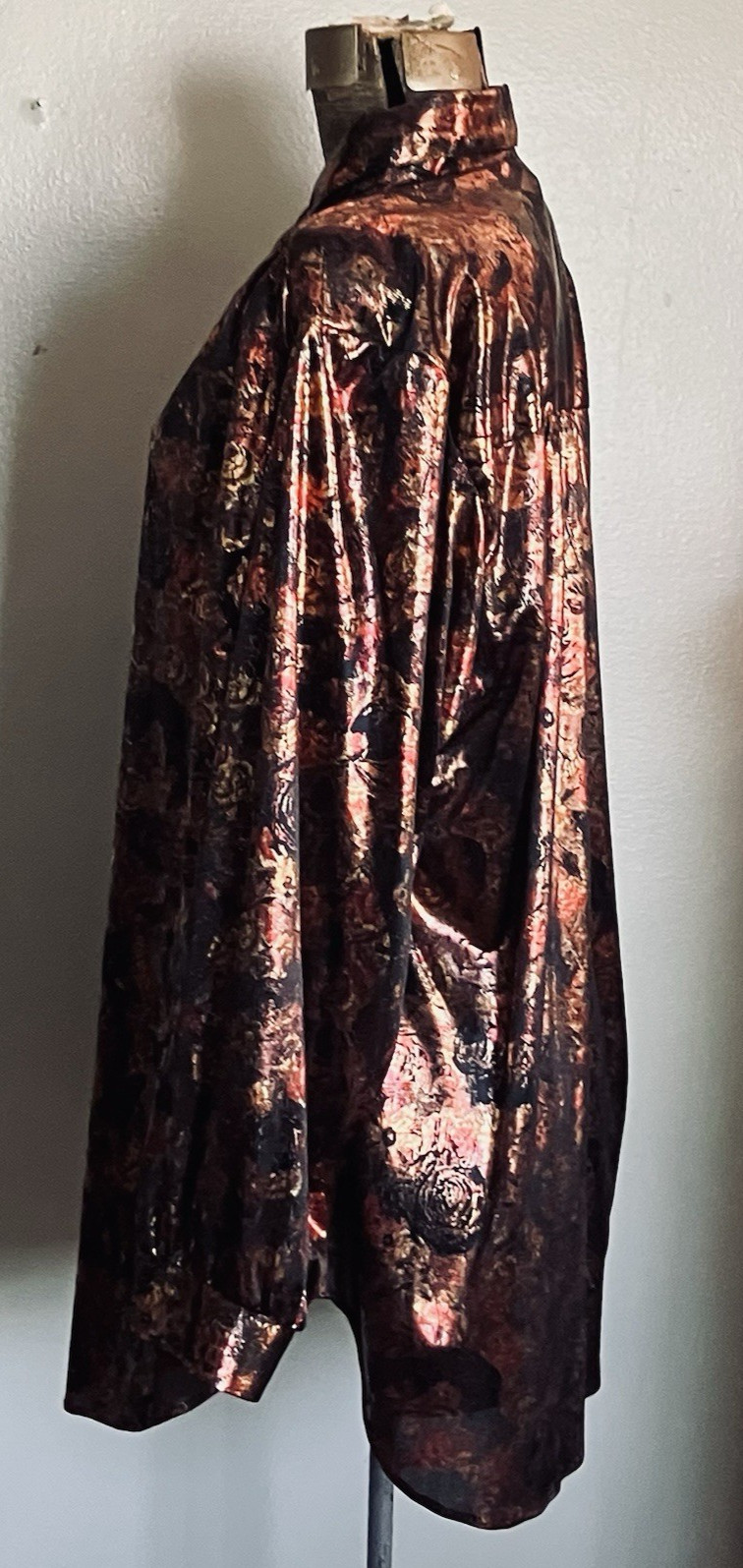 VTG Foil Button Down Blouse 22w Joanne Plus Black Rose Gold Long Sleeve 80s 90s