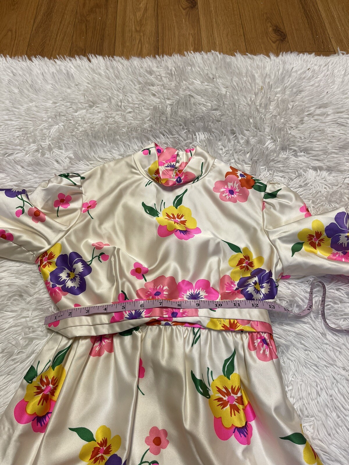 Vintage Joan Leslie for Kasper satin high neck floral maxi dress